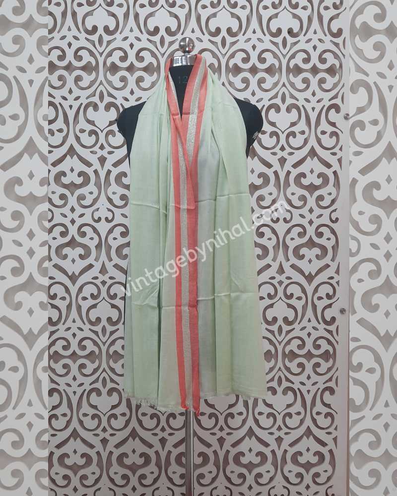 Pista Green Modal Silk Stole with Zari Border 